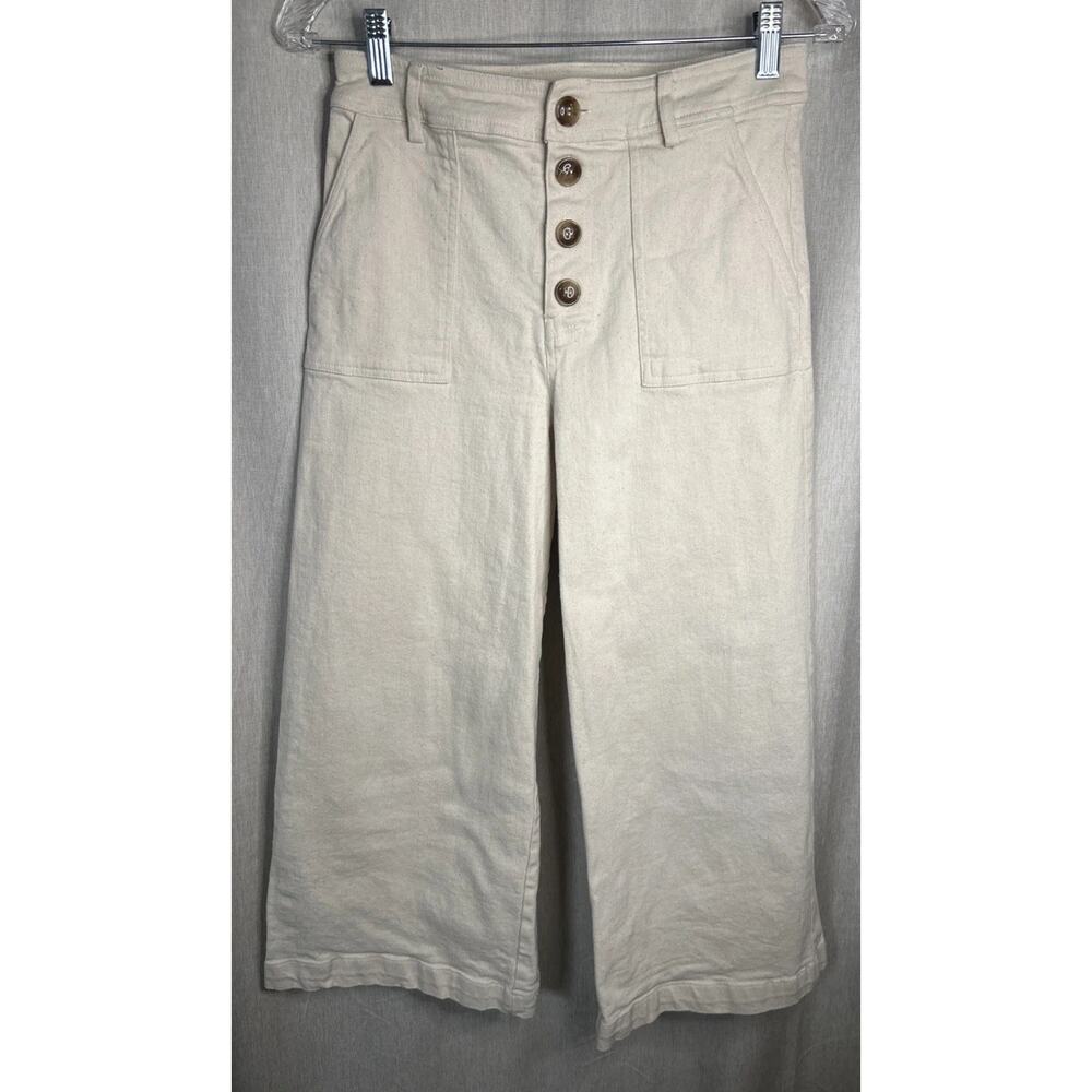 ALYA Beige Culottes Chino Style/Button Fly/Large Flat Front Pocket -11” Wide Leg